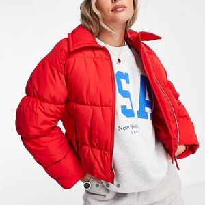 Monki Oversized Short Padded Jacket in red